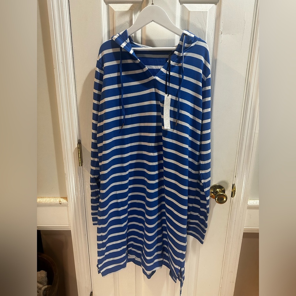 NWT Amber Noon II‎ Dr Erum Ilyas UPF 30 Terry Cover Up Blue White Stripe XS